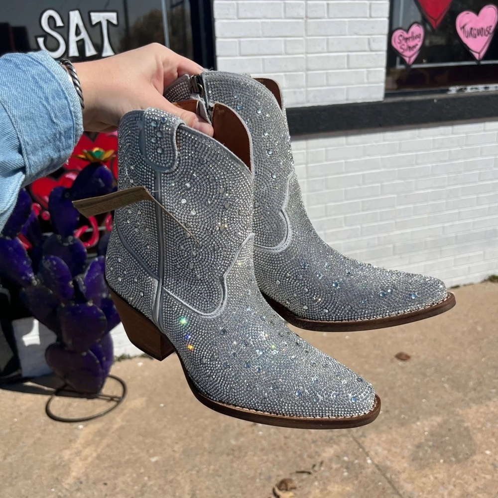 Dingo Silver Glitter Ankle Booties
